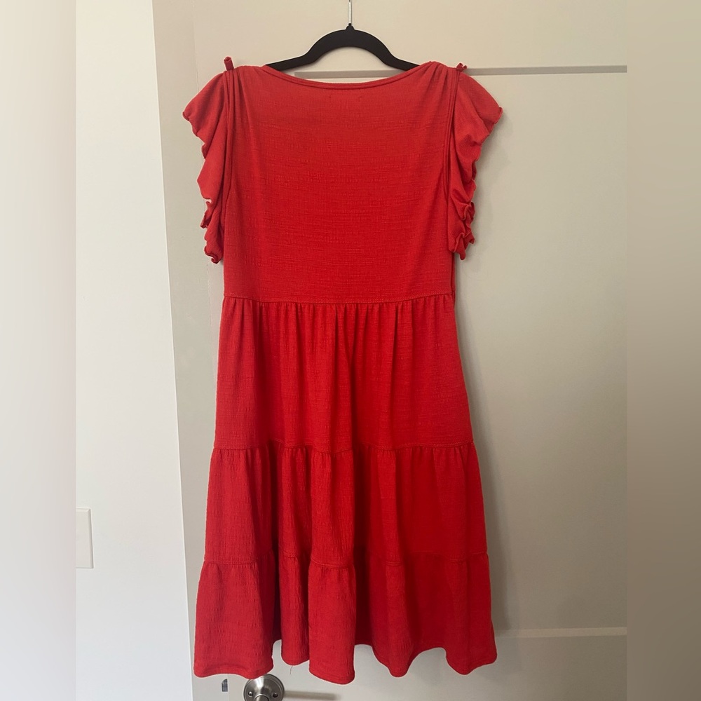 Red Ruffle Sleeve Dress - Picture 3 of 4